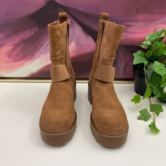 Michael Kors Womens Perry Brown Suede Leather Platform Moto Boots size 8 - Picture 6 of 10